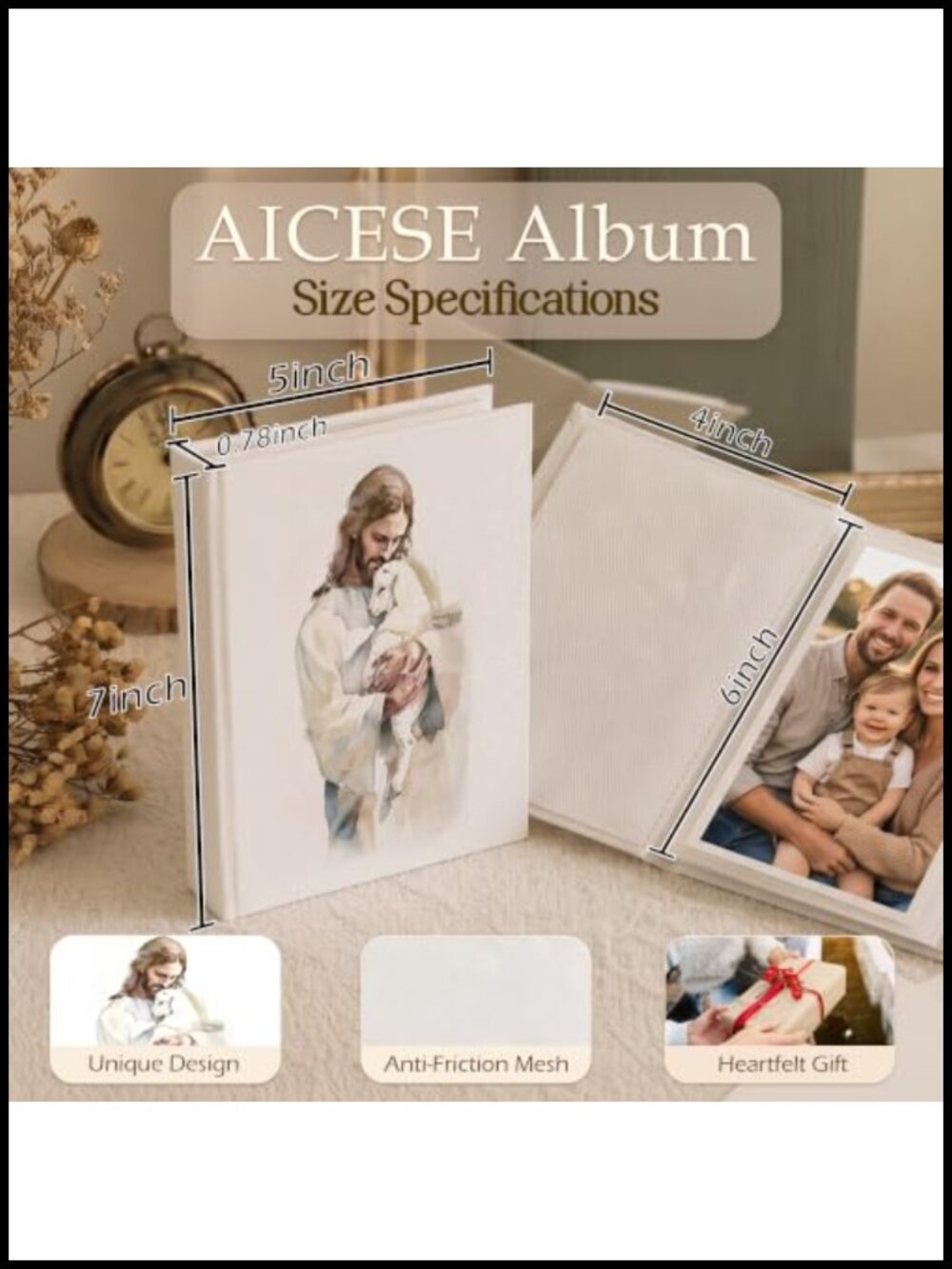 Jesus and Lamb Christian Hardcover Photo Album 4x6 18 Pockets Lay Flat - Picture 3 of 6
